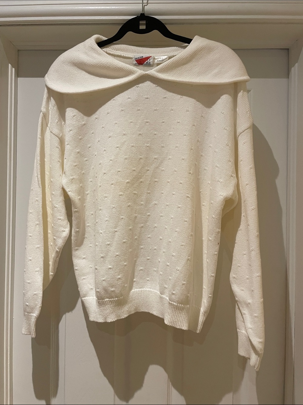 Vintage Cotton Knit Sweater with Wide Fold Collar Cottagecore Minimalist